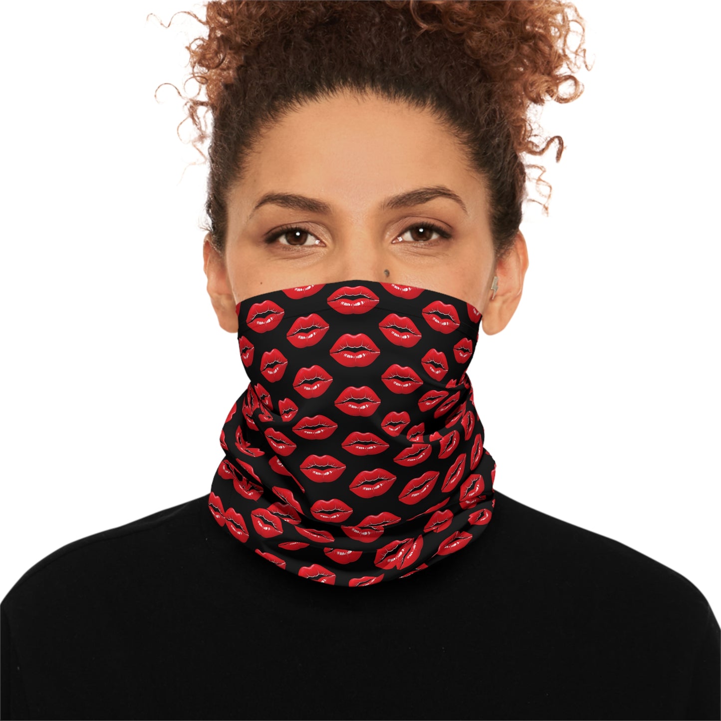 Red Lips Black Background Lightweight Neck Gaiter