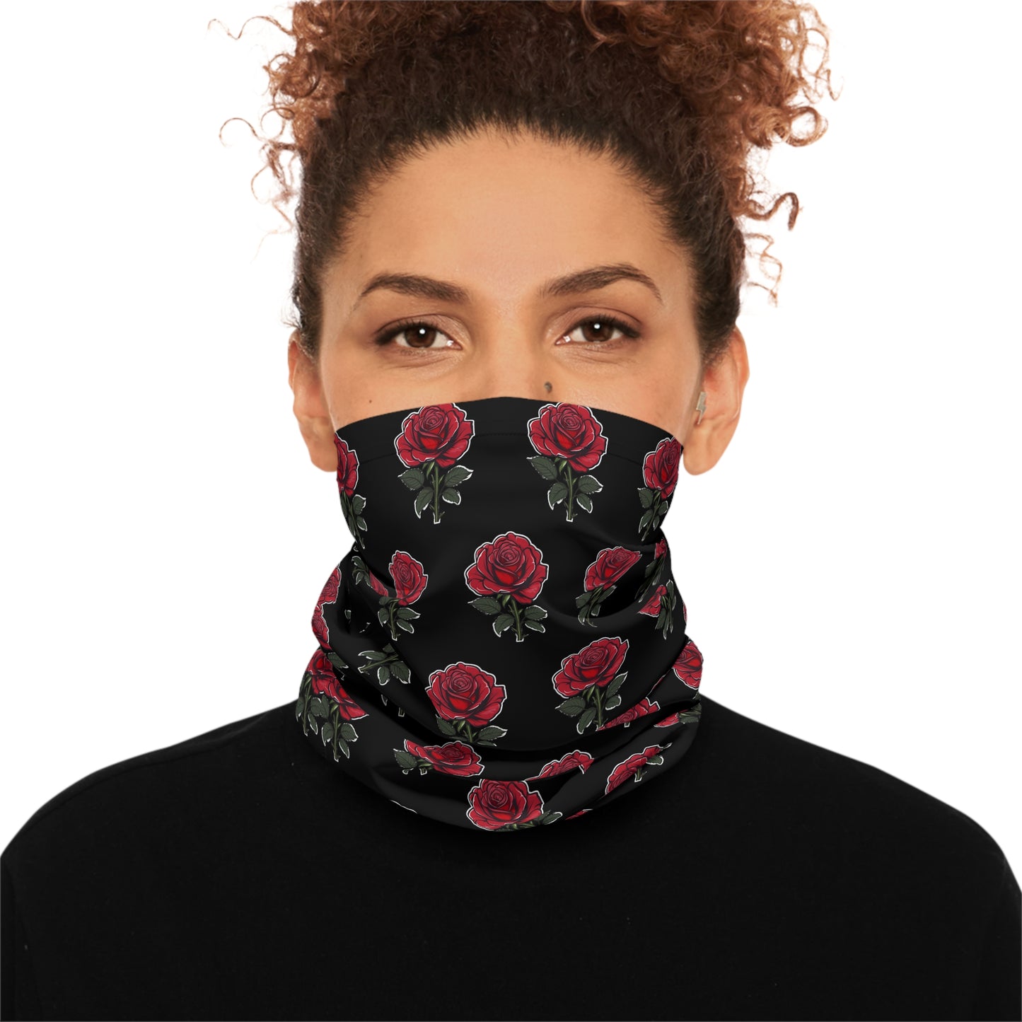 Red Rose Pattern Black Background Lightweight Neck Gaiter