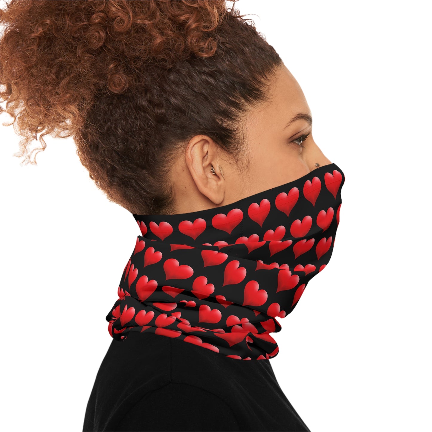 Red Hearts Black Background Pattern Lightweight Neck Gaiter