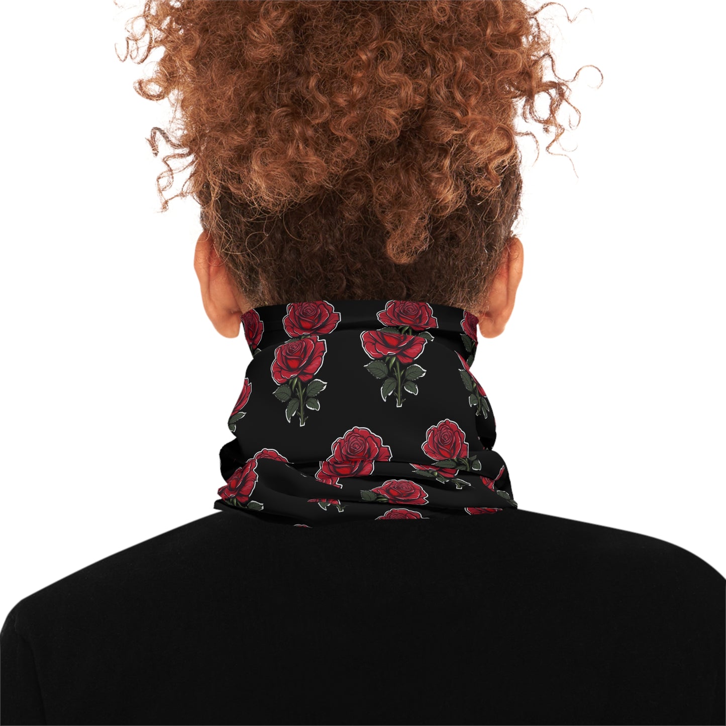 Red Rose Pattern Black Background Lightweight Neck Gaiter