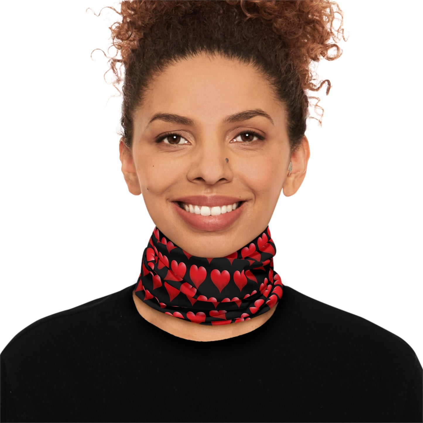 Red Hearts Black Background Pattern Lightweight Neck Gaiter