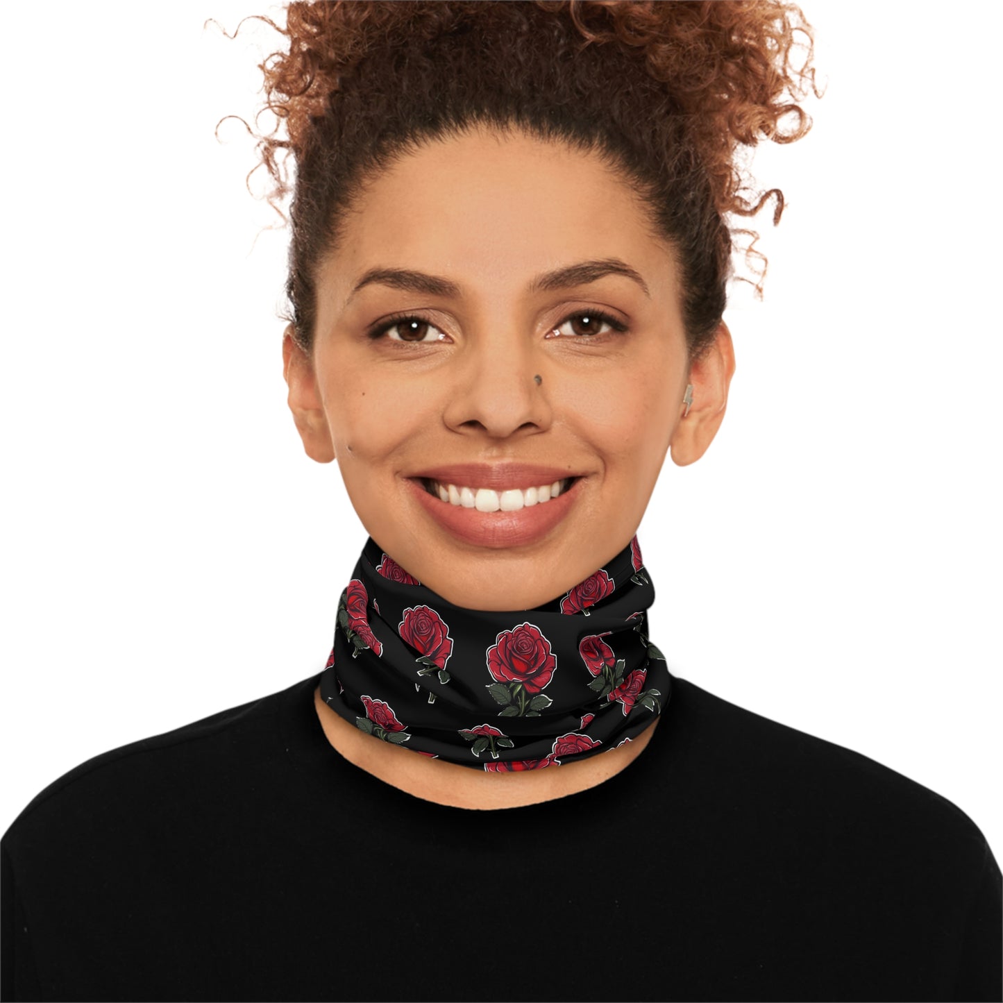 Red Rose Pattern Black Background Lightweight Neck Gaiter