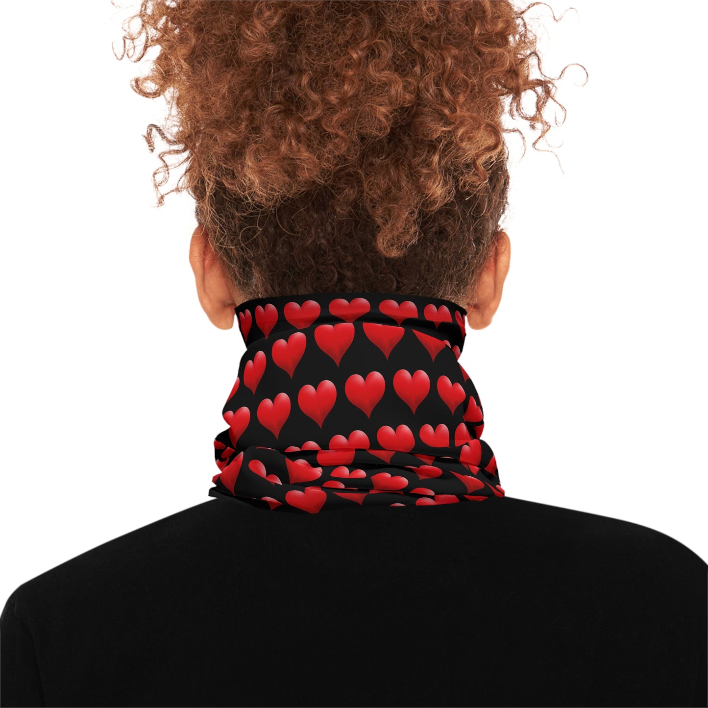 Red Hearts Black Background Pattern Lightweight Neck Gaiter