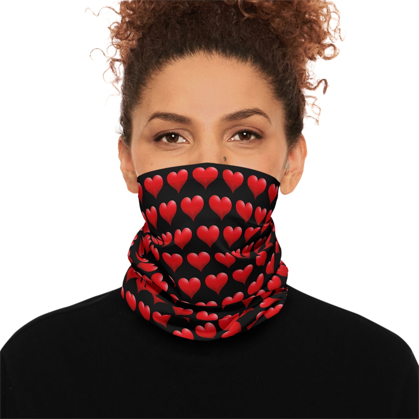 Red Hearts Black Background Pattern Lightweight Neck Gaiter